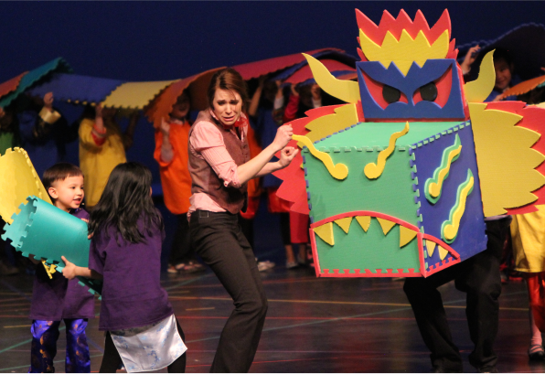 Woman looks scared at kids chasing her